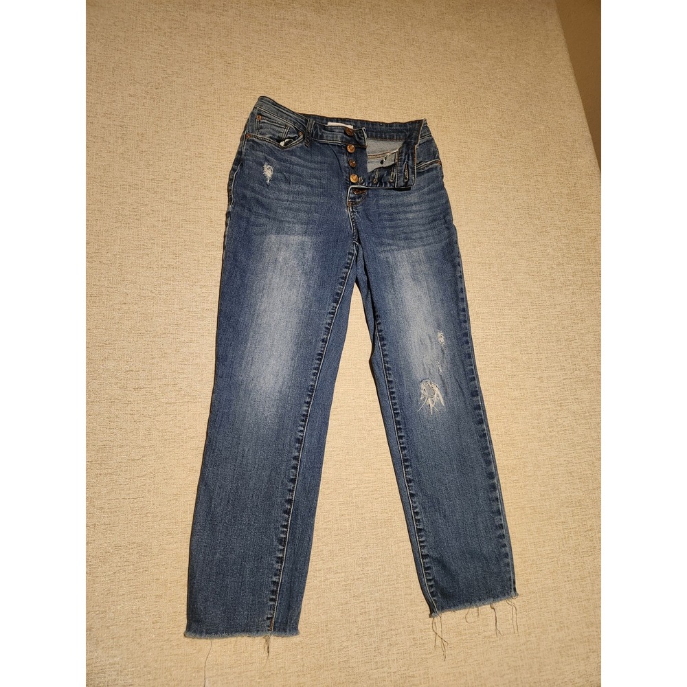 STS Blue Straight Leg Jeans Womens 28 Blue Button Fly Distressed Raw Hem